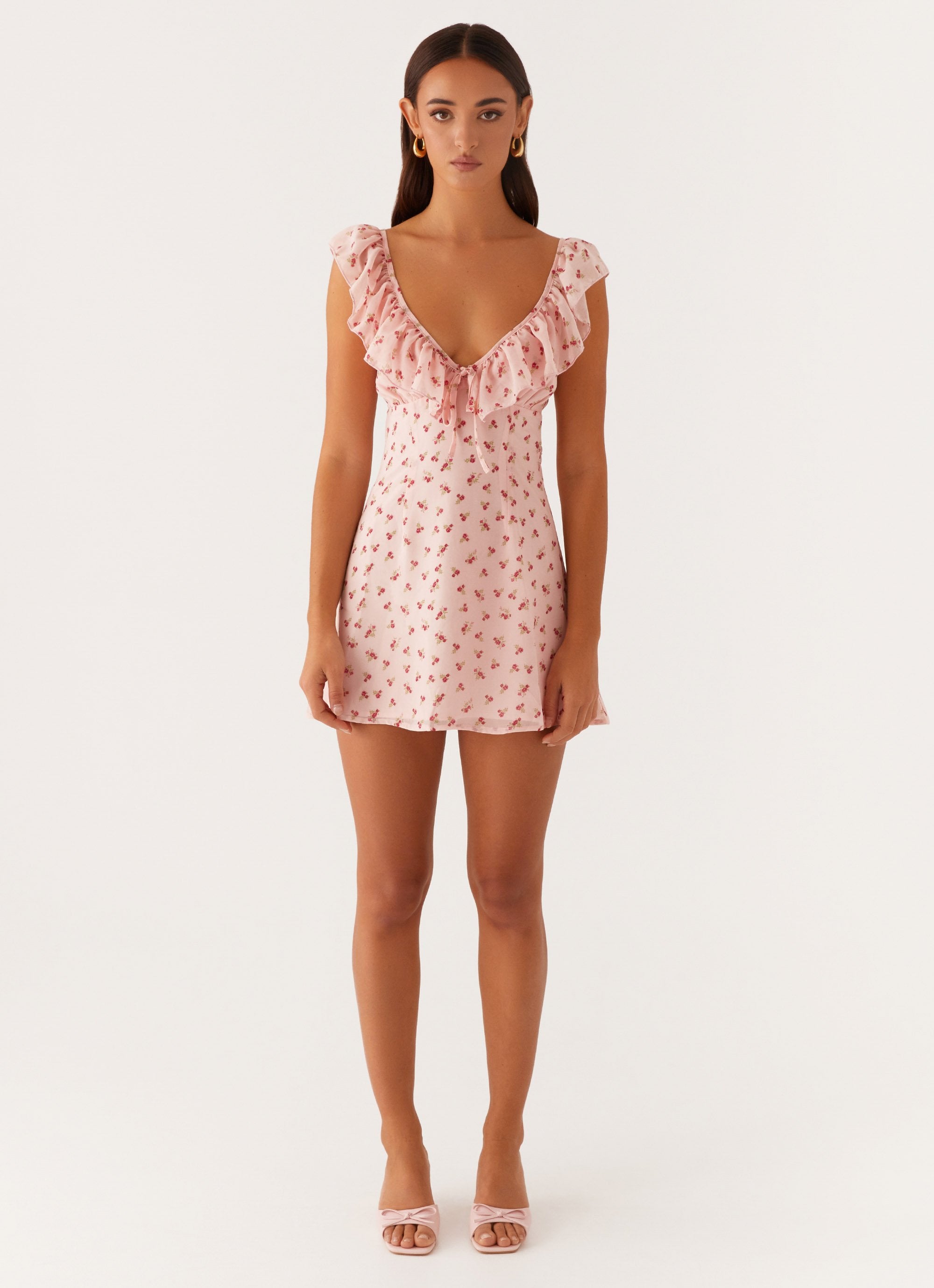 Adrina Ruffle Mini Dress - Pink Flower – Peppermayo