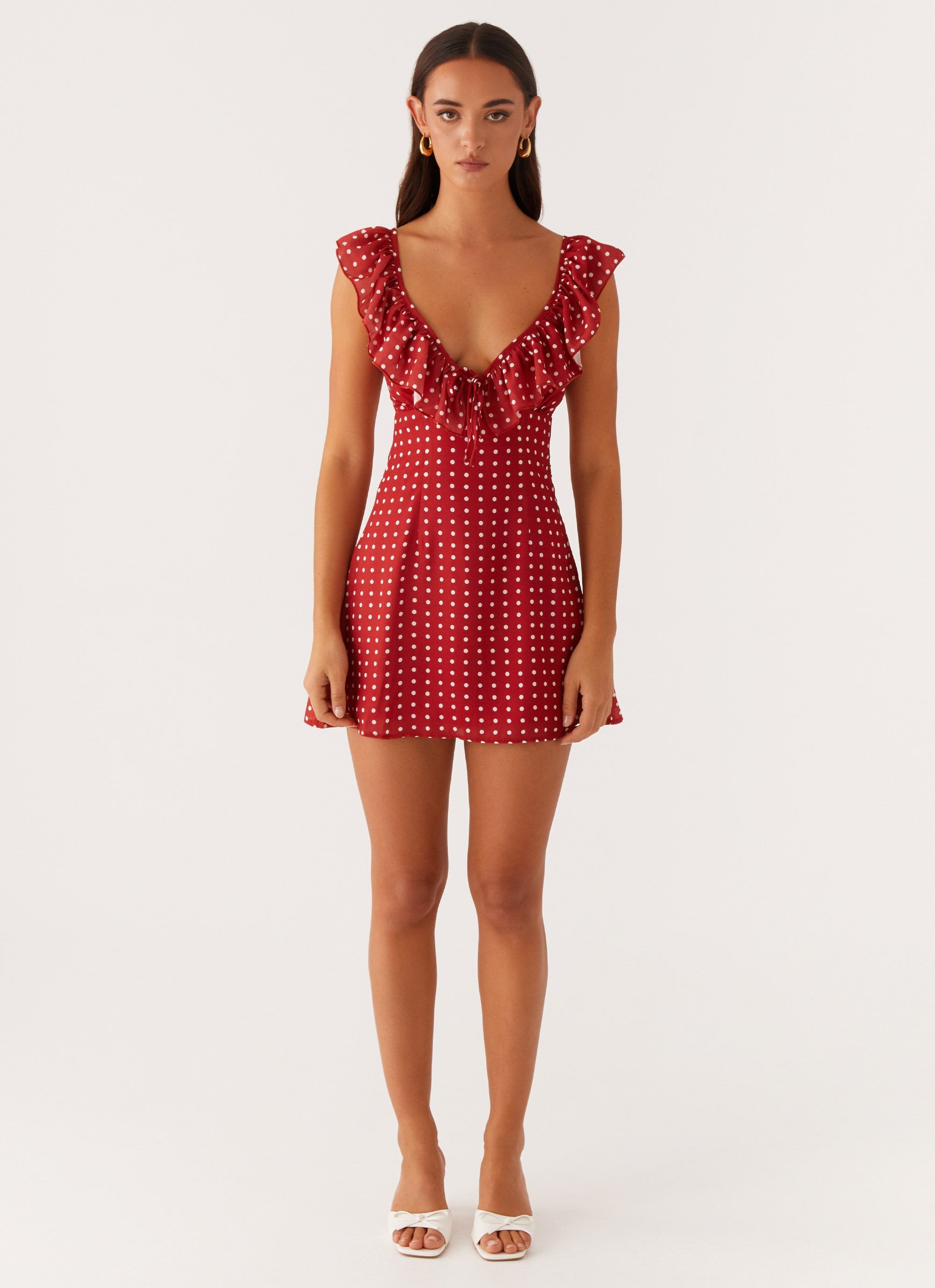 Adrina Ruffle Mini Dress - Red Polka Dot – Peppermayo