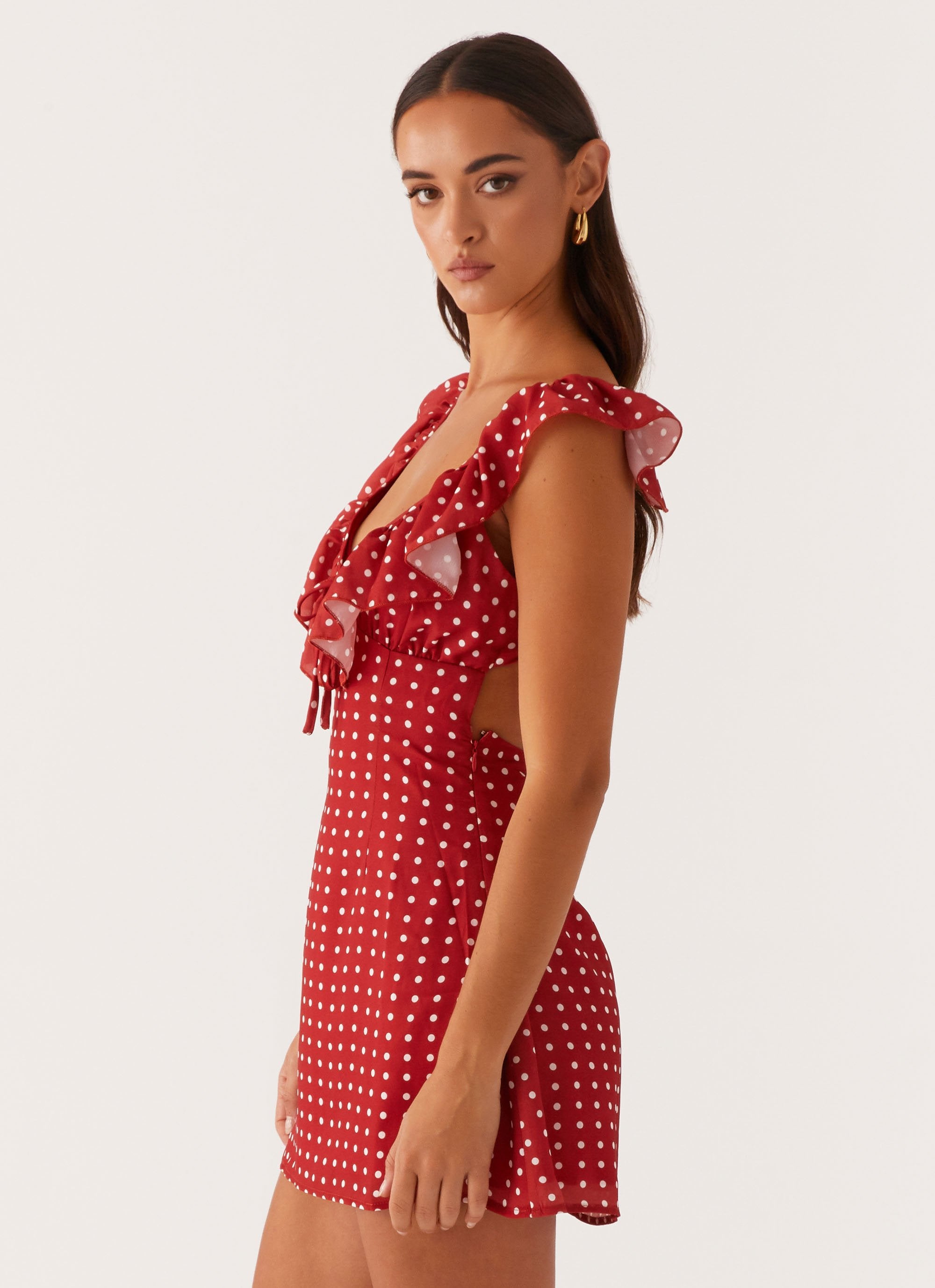 Adrina Ruffle Mini Dress - Red Polka Dot – Peppermayo