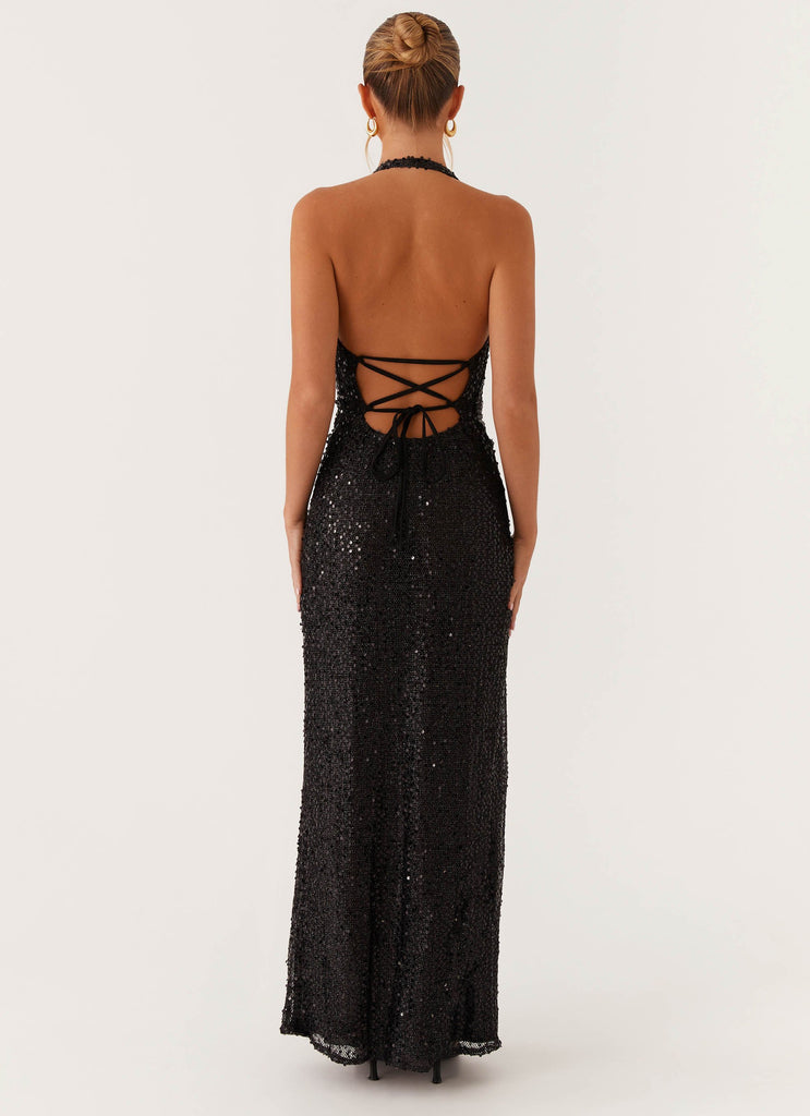 After Tonight Sequin Cowl Neck Maxi Dress - Black Peppermayo After Tonight Sequin Cowl Neck Maxi Dress - Black Peppermayo