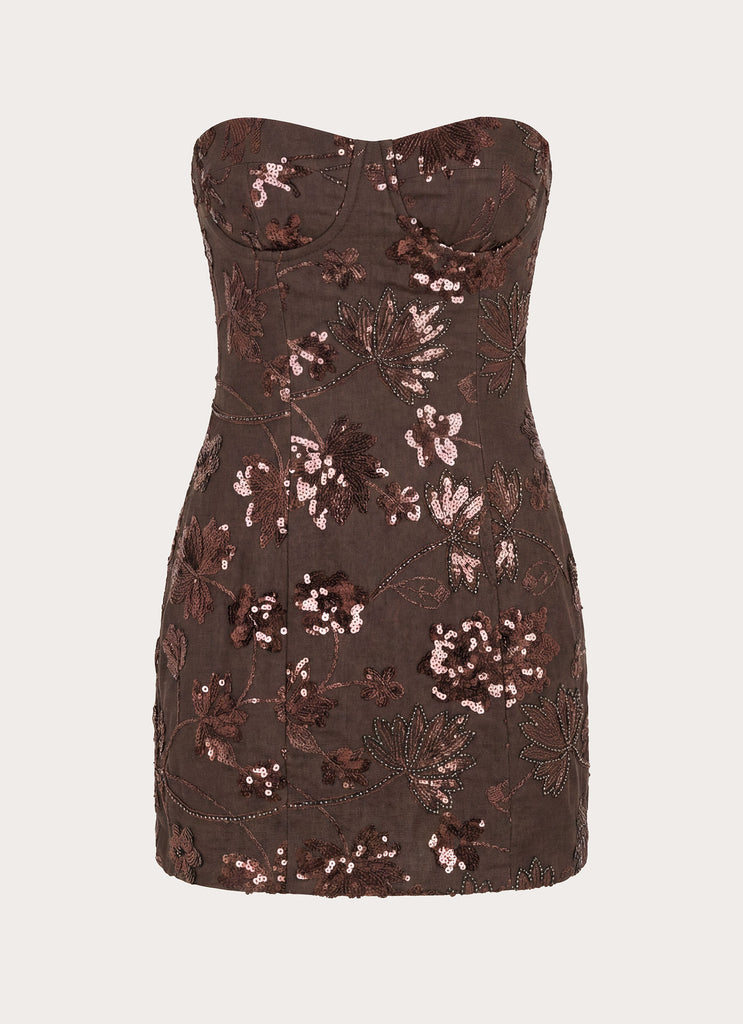 Akima Bustier Sequin Mini Dress - Chocolate