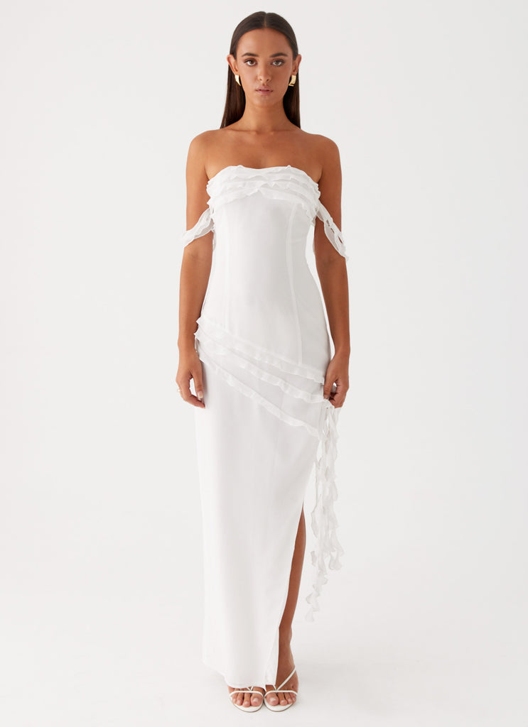 Womens Alaska Maxi Dress in the colour White in front of a light grey background