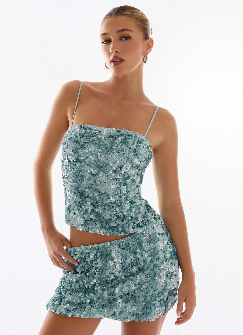Alayna Sequin Mini Skirt - Aqua