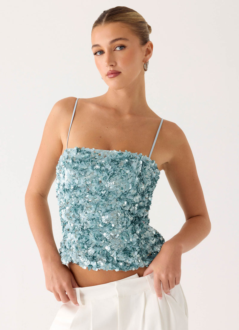 Alayna Sequin Top - Aqua