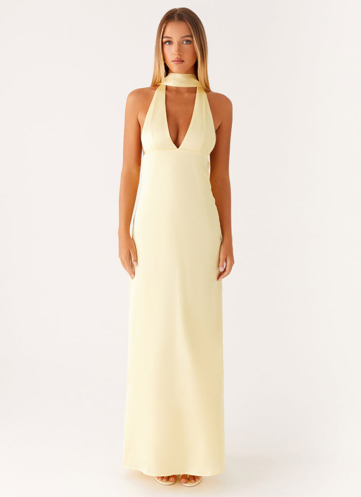 Alicia Satin Halter Maxi Dress - Yellow