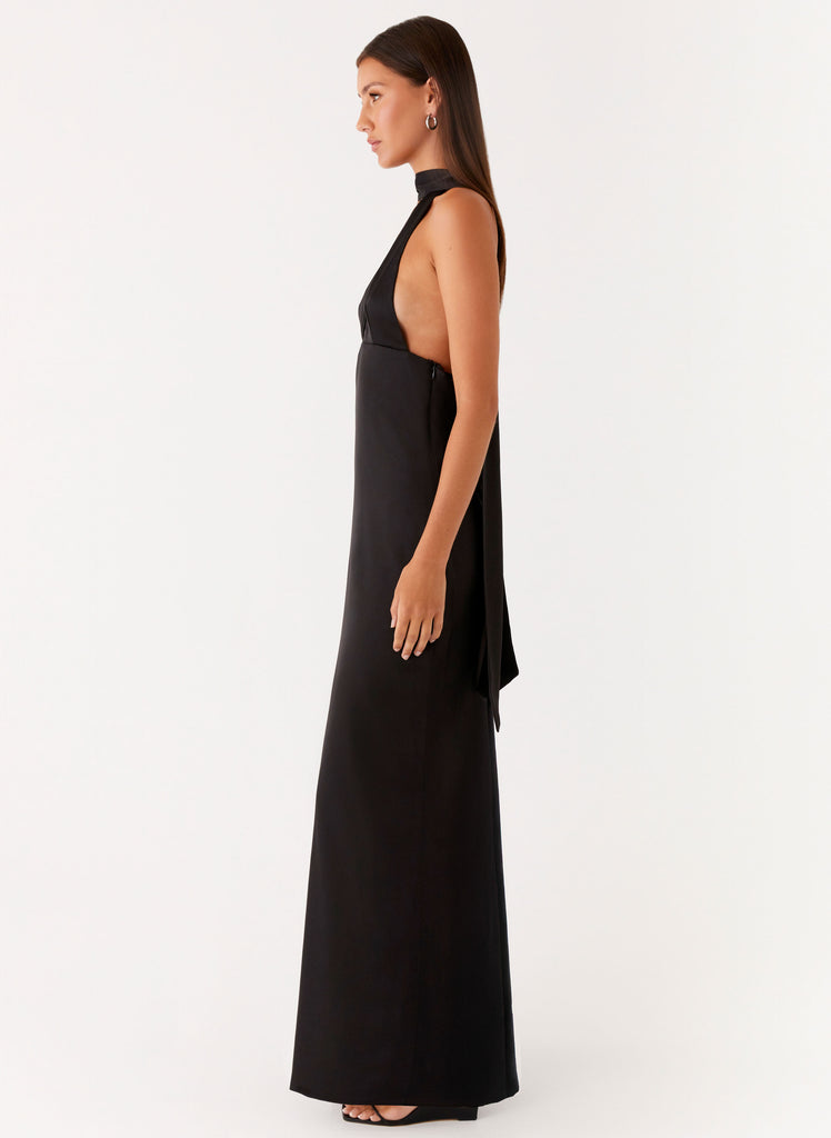 Alicia Satin Halter Maxi Dress - Black