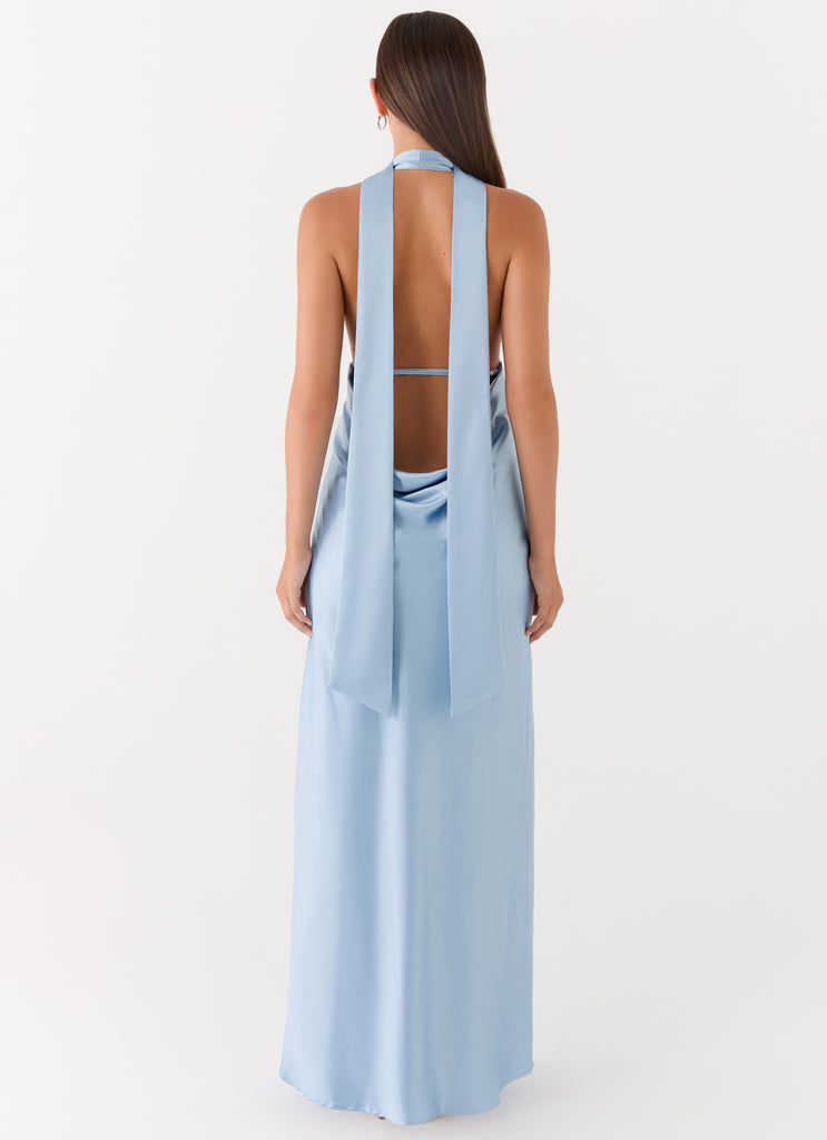 Alicia Satin Halter Maxi Dress - Baby Blue