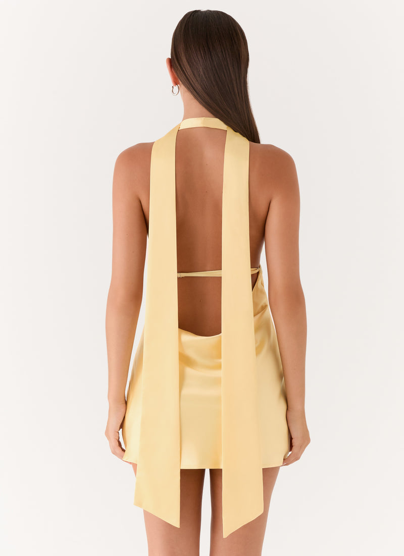 Alicia Satin Halter Mini Dress - Pastel Yellow