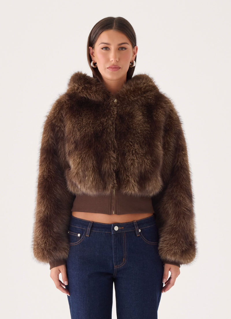 Alio Faux Fur Zip Jacket - Tan