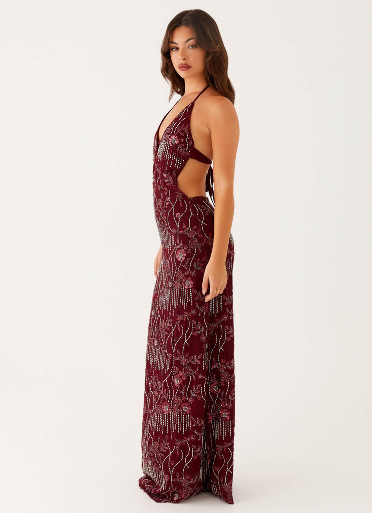 princess polly celena maxi dress burgundy burnout Celena Maxi Dress Burgundy Burnout