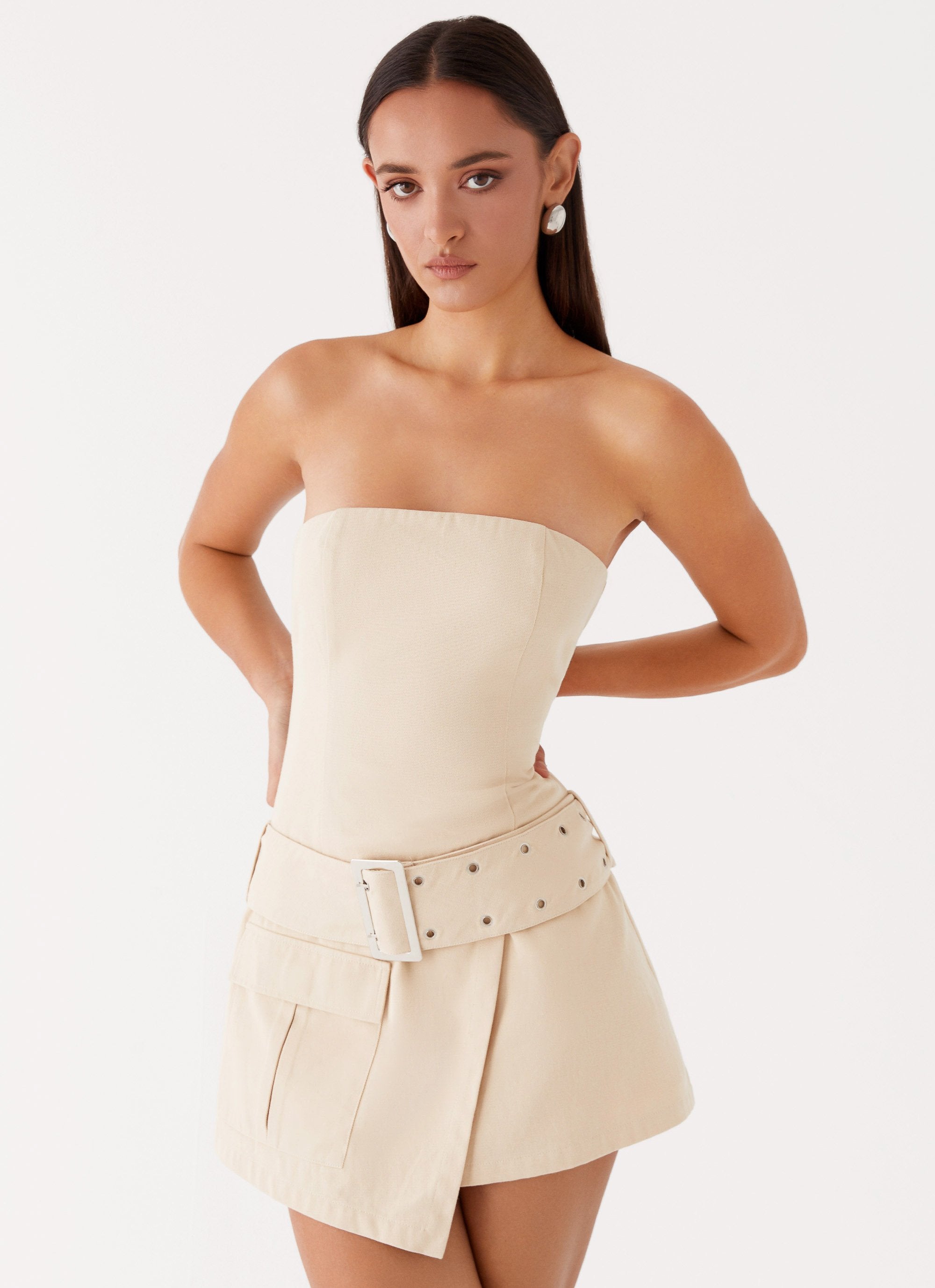beige strapless mini dress Beige Strapless Mini Addison Dress XS