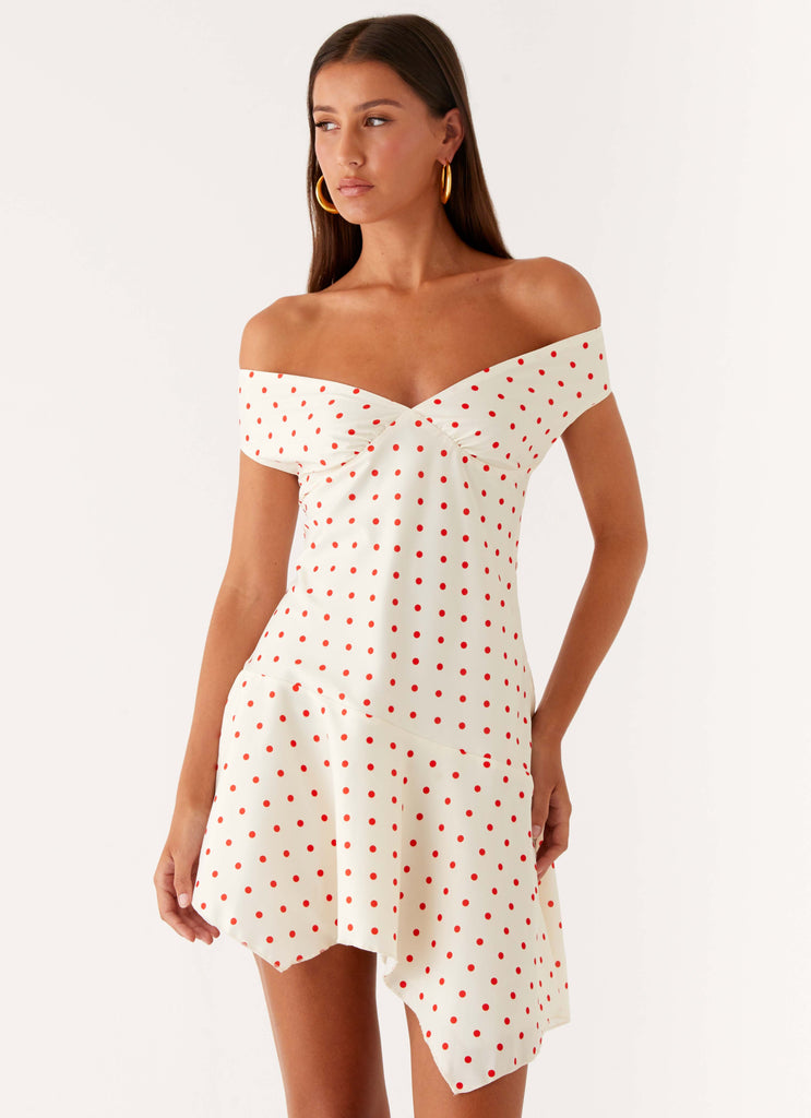 red polka dot off shoulder dress Red Ruffled Off-shoulder Polka Dot Dress