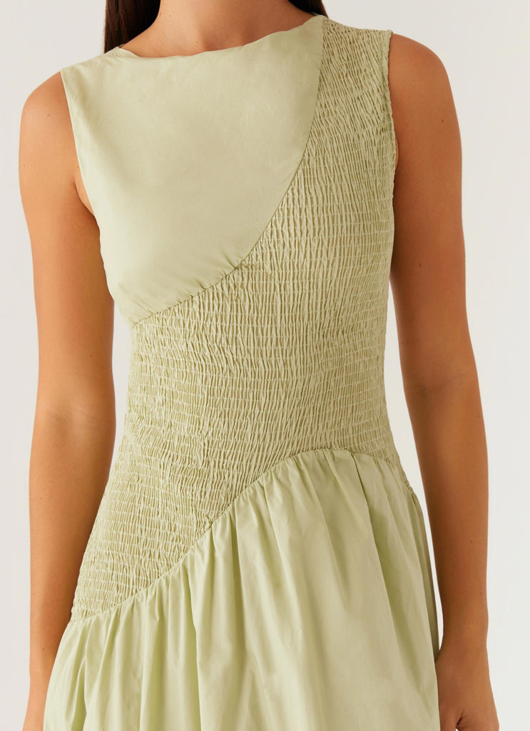 Altitude Shirred Maxi Dress - Pastel Green