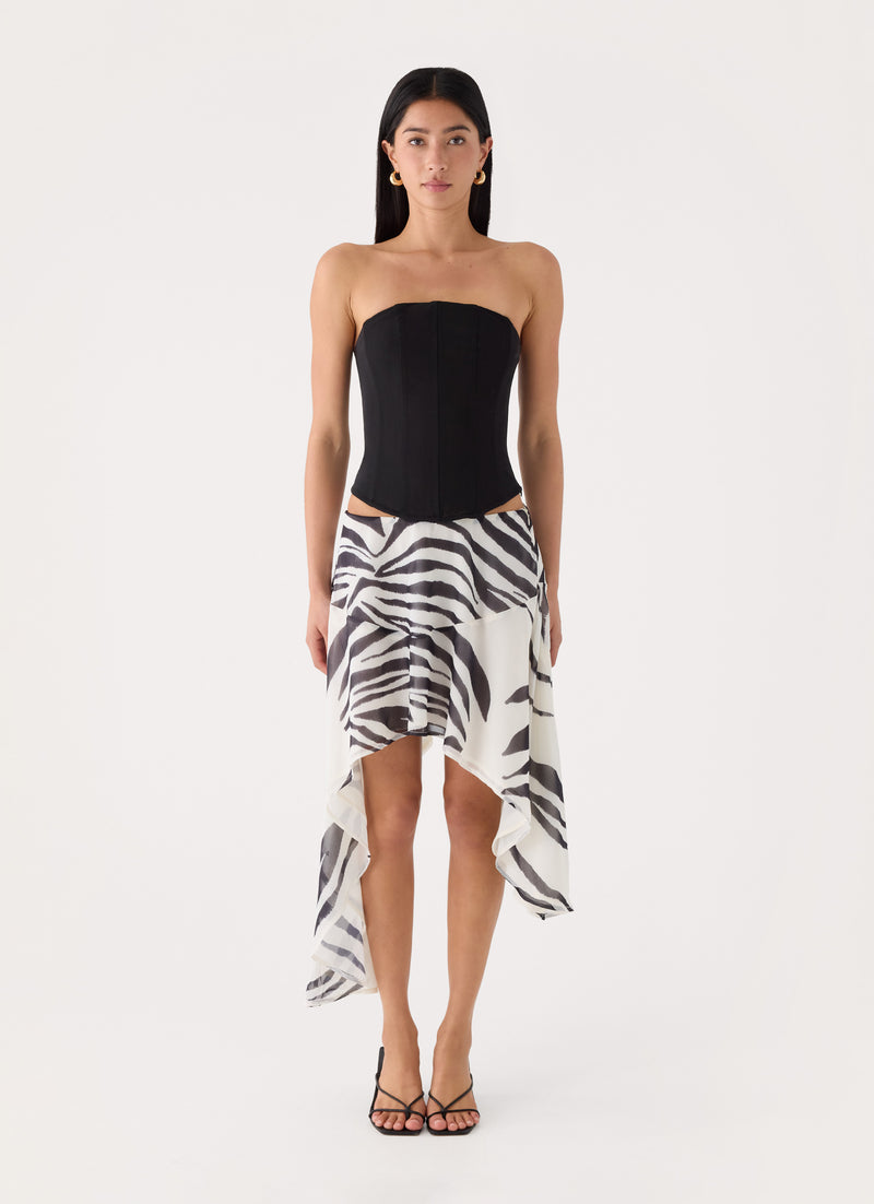 Amalina Asymmetric Midi Skirt - Zebra