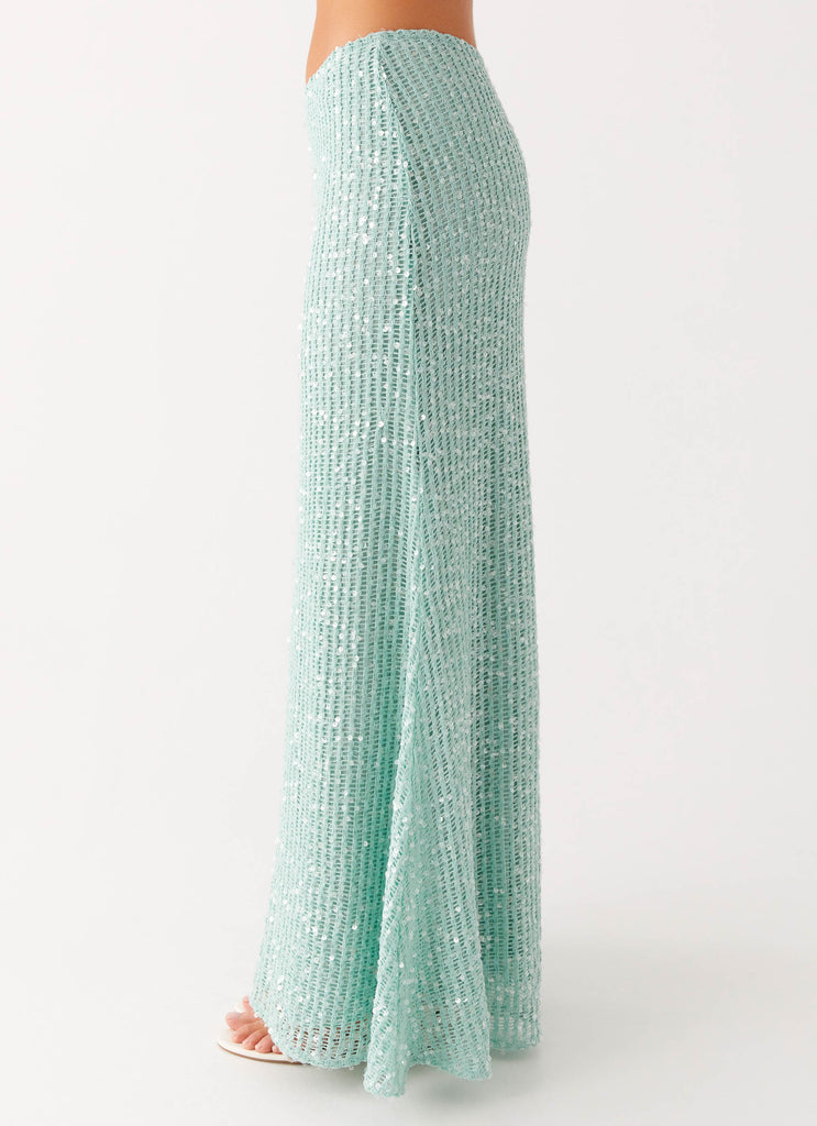 Amoura Sequin Low Rise Maxi Skirt - Mint Sage