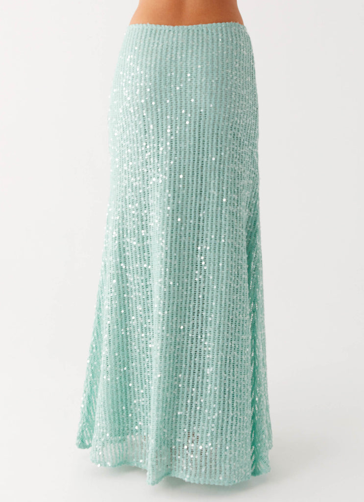 Amoura Sequin Low Rise Maxi Skirt - Mint Sage