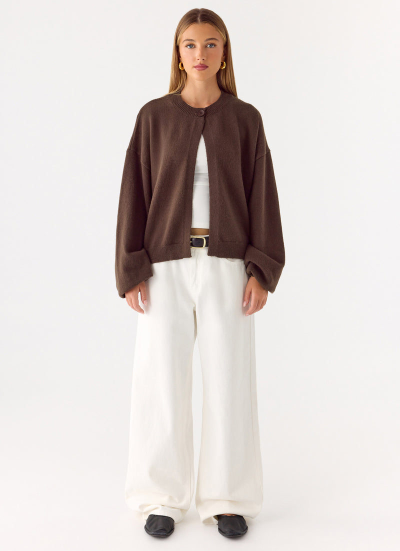 Annie One Button Cardigan - Chocolate