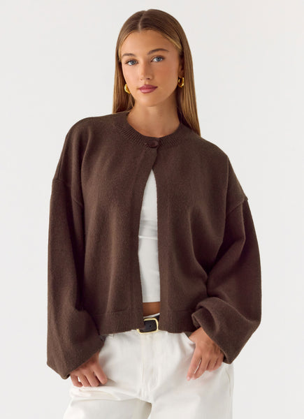 Annie One Button Cardigan - Chocolate – Peppermayo
