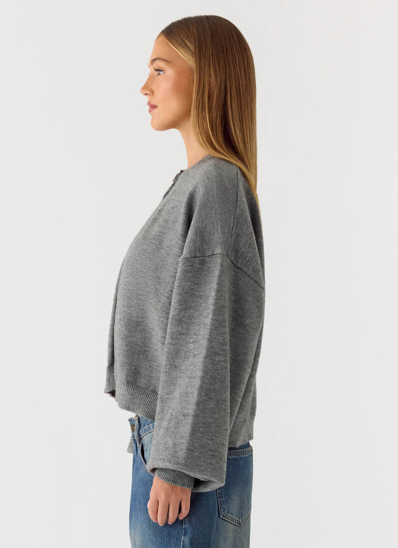Annie One Button Cardigan - Marle Grey