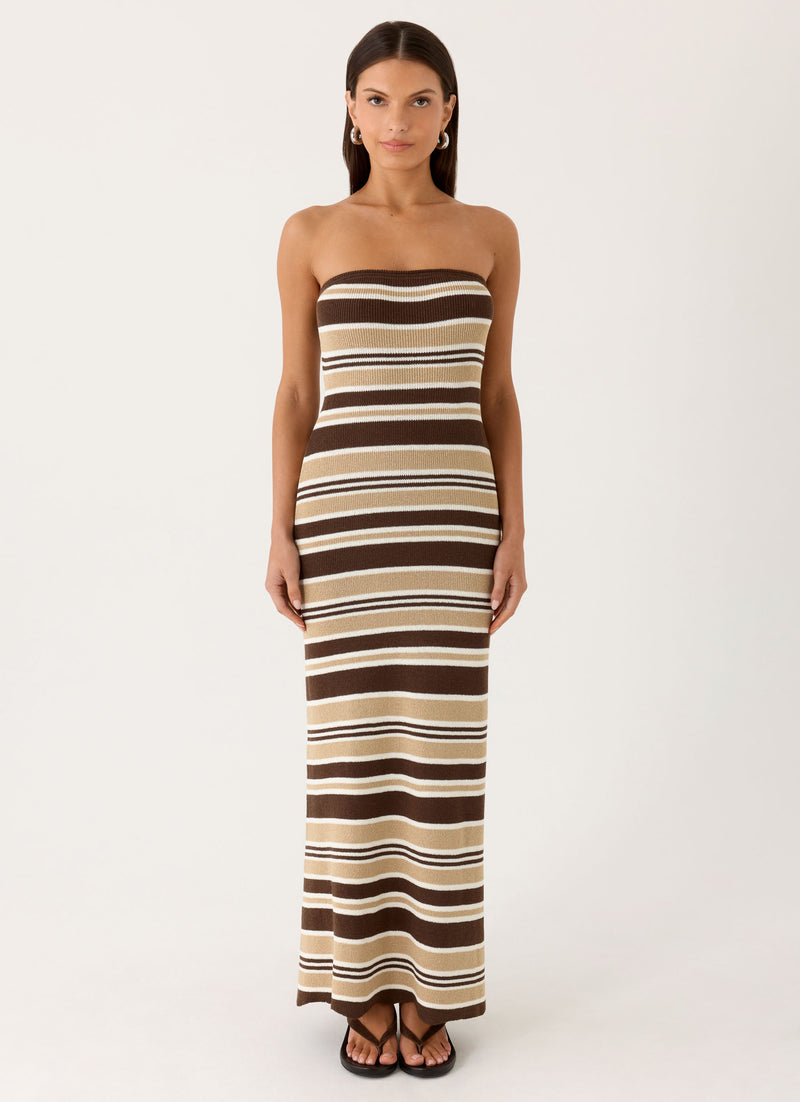 Antonie Knit Maxi Dress - Chocolate Olive Stripe