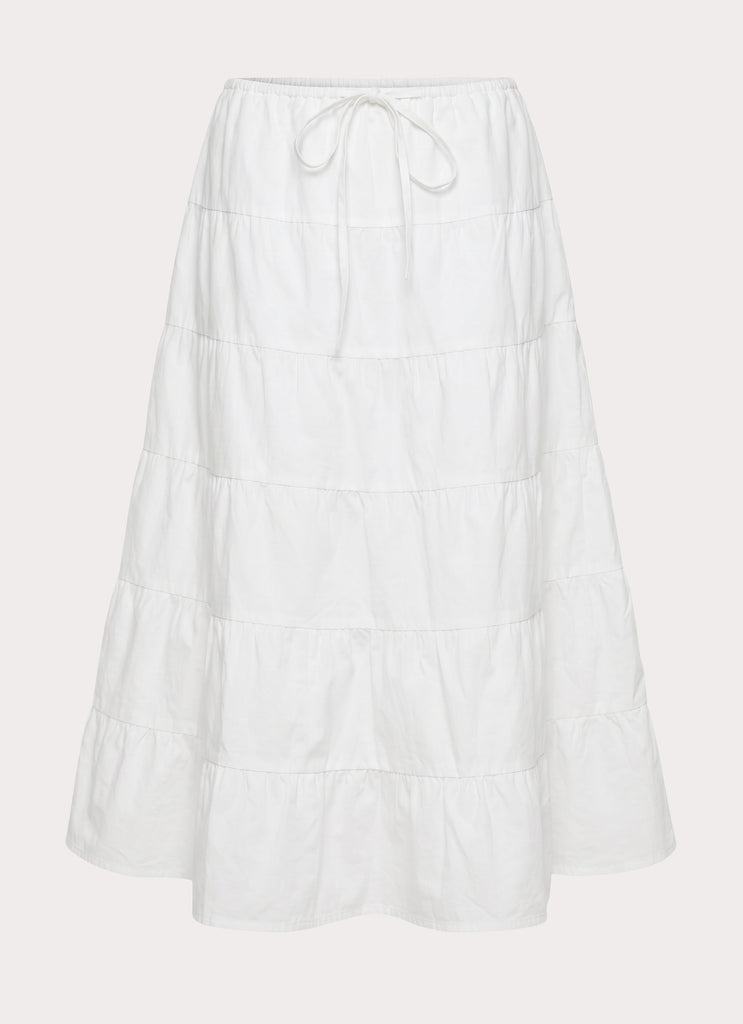 Aphira Tiered Midi Skirt - White
