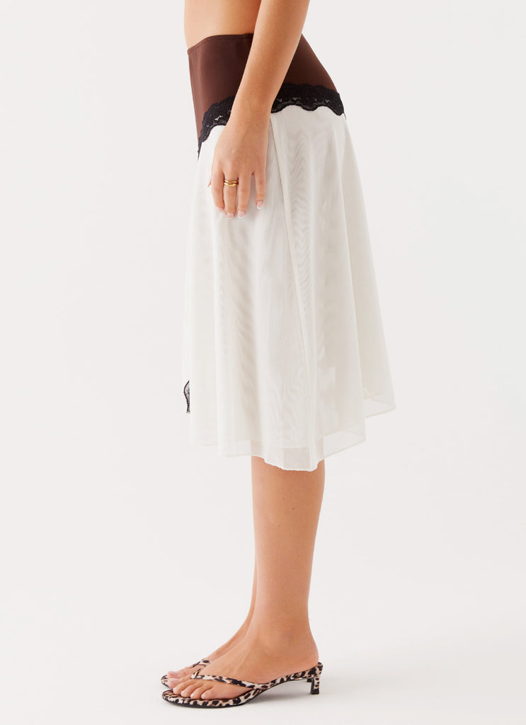 Womens Apology Midi Skirt in the colour Multi in front of a light grey background