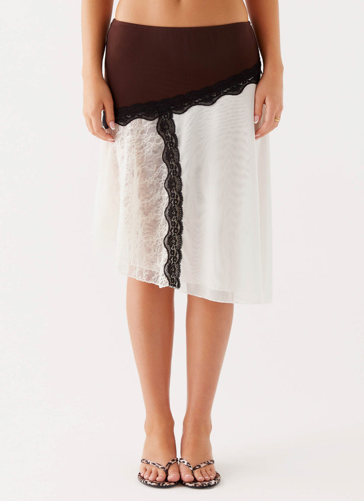 Womens Apology Midi Skirt in the colour Multi in front of a light grey background