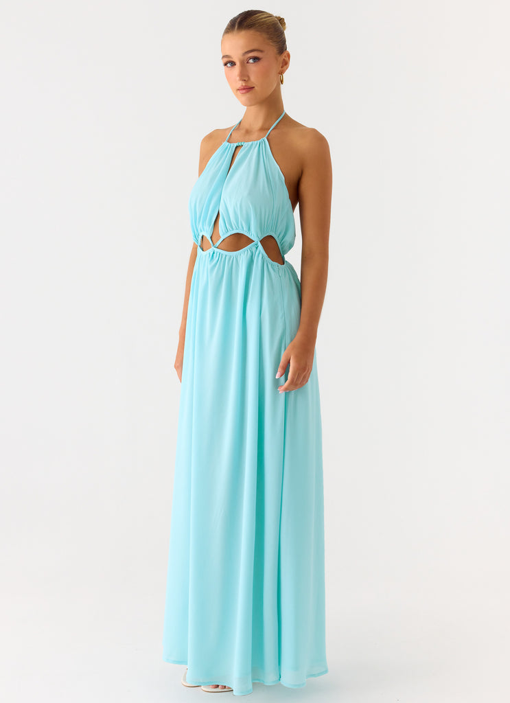 Ardenzelle Chiffon Halter Neck Maxi Dress - Turquoise  Peppermayo