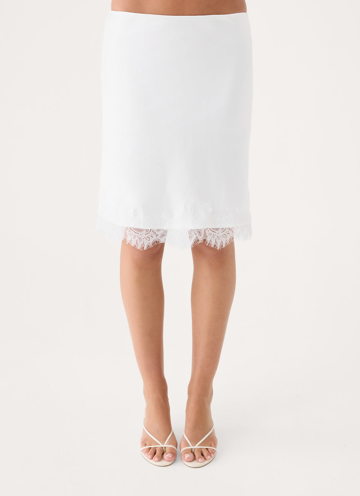 Argelia Lace Trim Midi Skirt - White