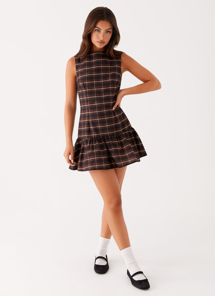 amari mini dress in brown plaid Amari Mini Dress