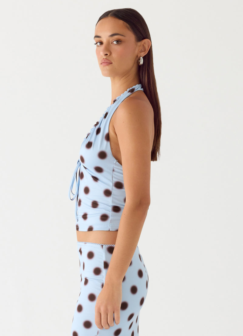 Ask You Twice Top - Blue Mocha Dot
