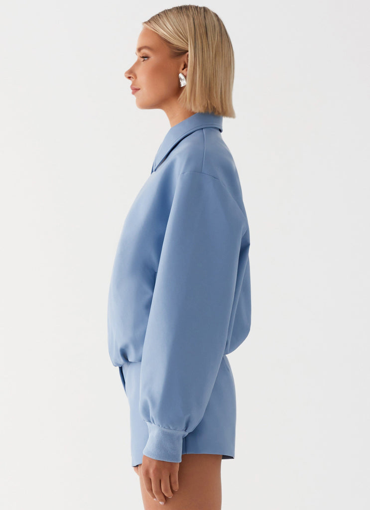 Aspen Oversized Bomber Jacket Blue