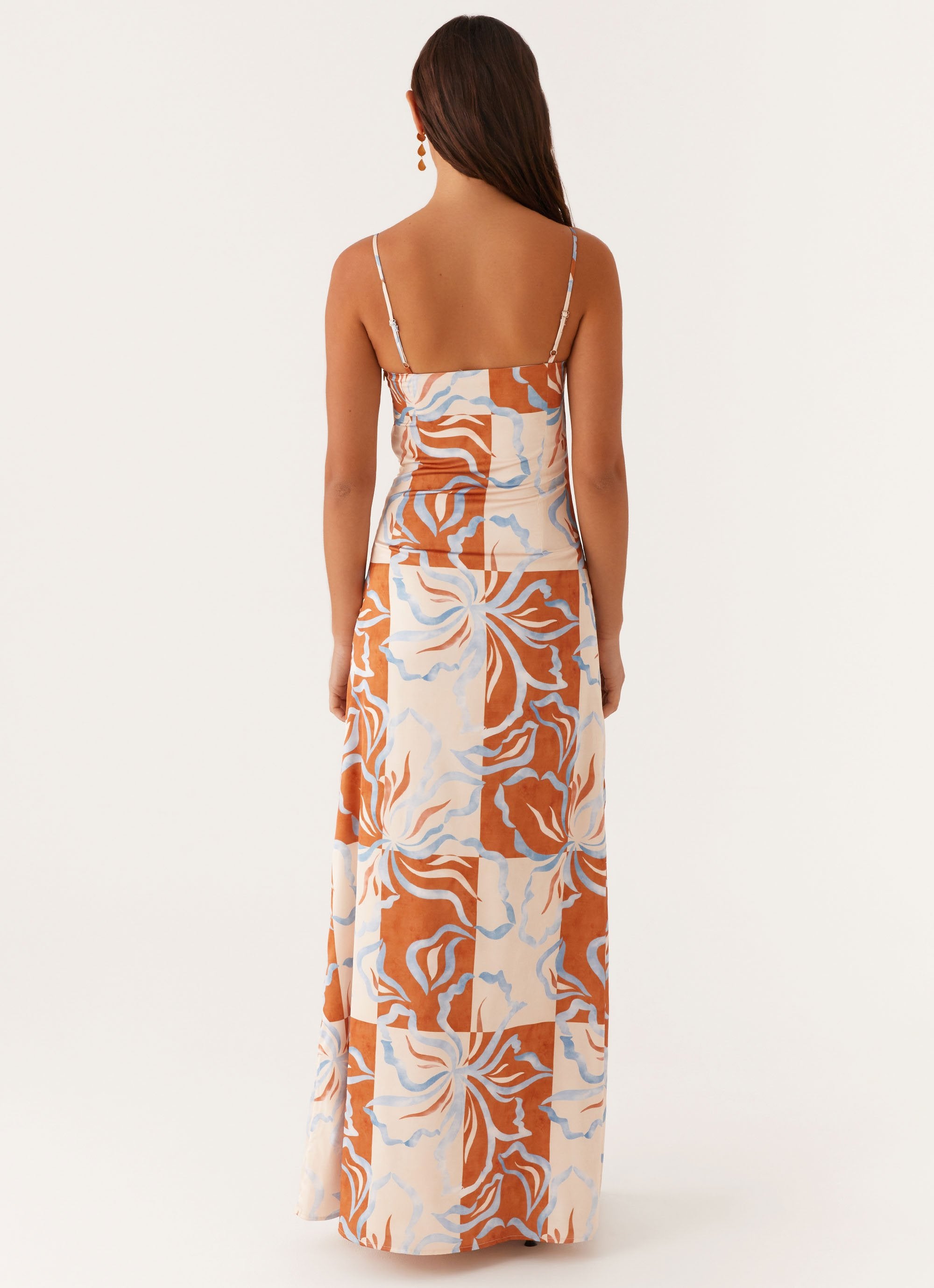 Aster Bloom Maxi Dress - Orange Blue Floral - Peppermayo