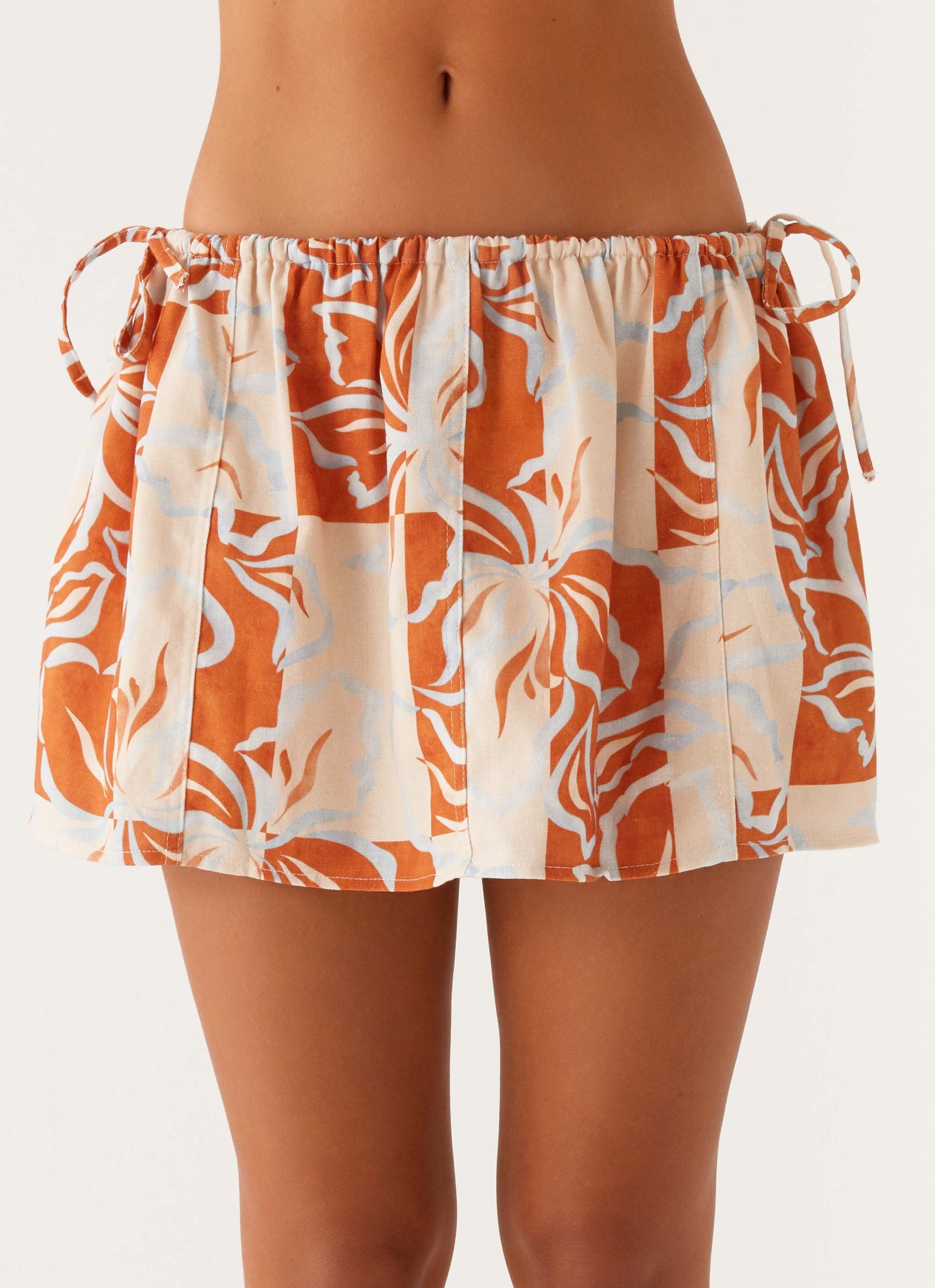 Athena Drawstring Mini Skirt Orange Blue Floral – Peppermayo