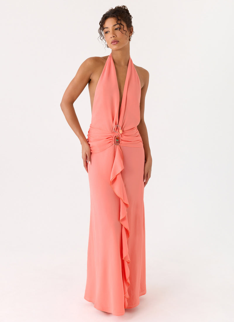 Attina Halter Maxi Dress - Coral