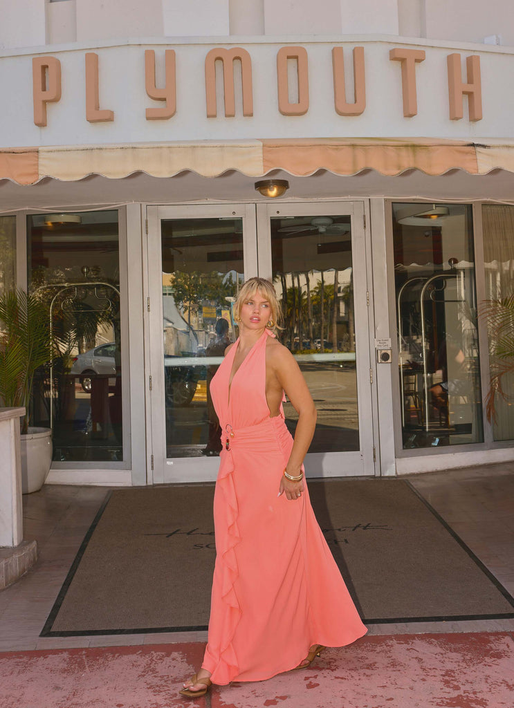 Attina Halter Maxi Dress - Coral Peppermayo Attina Halter Maxi Dress - Coral Peppermayo