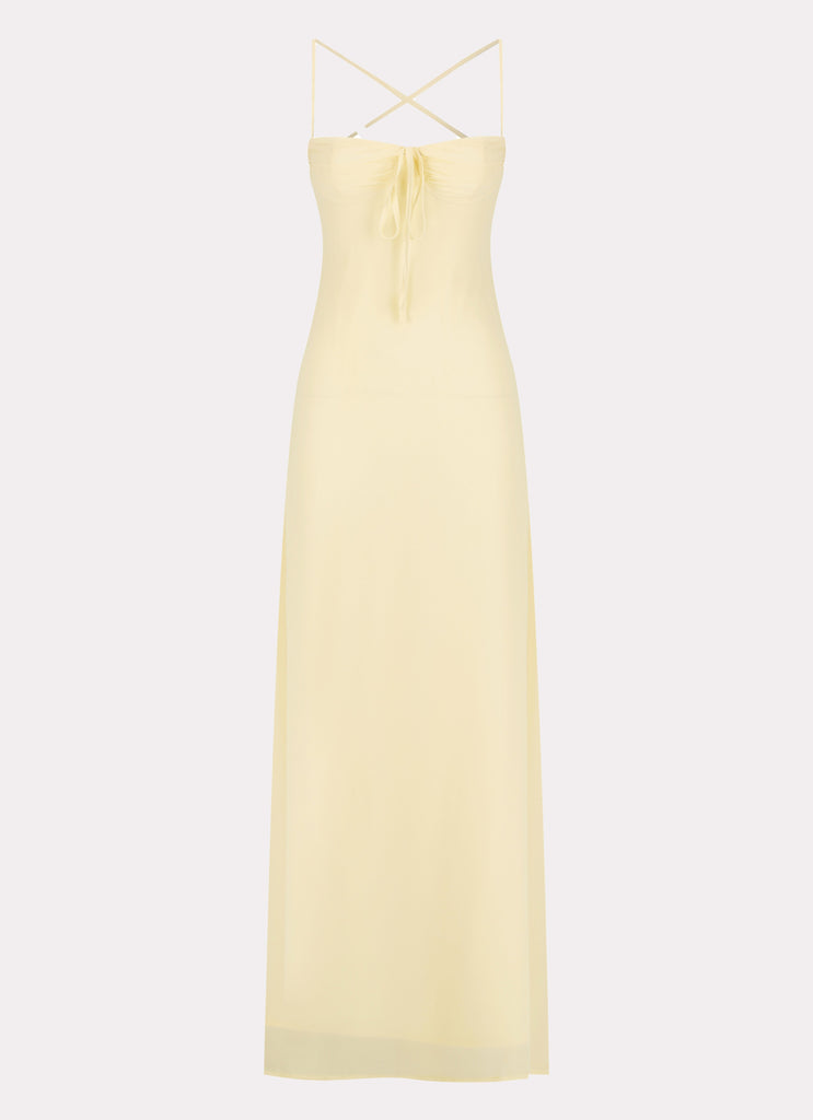 Womens Aveline Bustier Maxi Dress in the colour Yellow in front of a light grey background