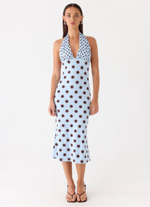 Awuku Midi Dress - Blue Mocha Dot