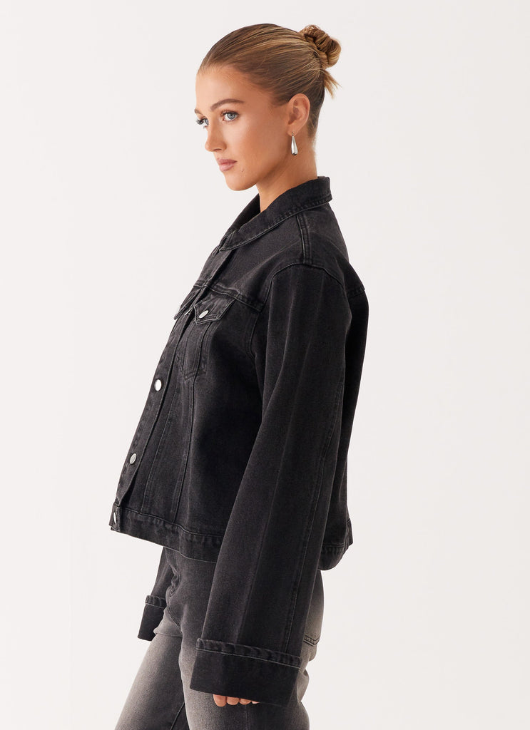 Back Again Oversized Denim Jacket - Charcoal Wash