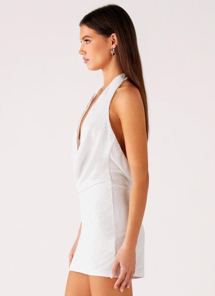 Back Cut Out Beaded Sequins Mini Dress - Ivory Peppermayo Back Cut Out Beaded Sequins Mini Dress - Ivory Peppermayo