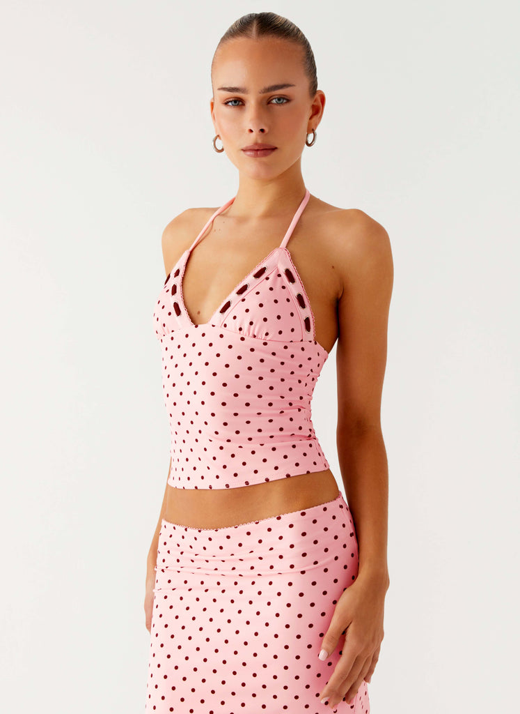 Bahama Eyelet Lace Up Top Strawberry Dot – Peppermayo