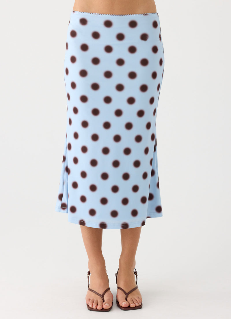 Bahama Low Rise Midi Skirt - Blue Mocha Dot