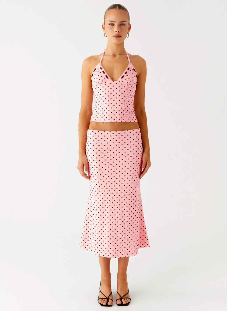 Bahama Low Rise Midi Skirt - Strawberry Dot