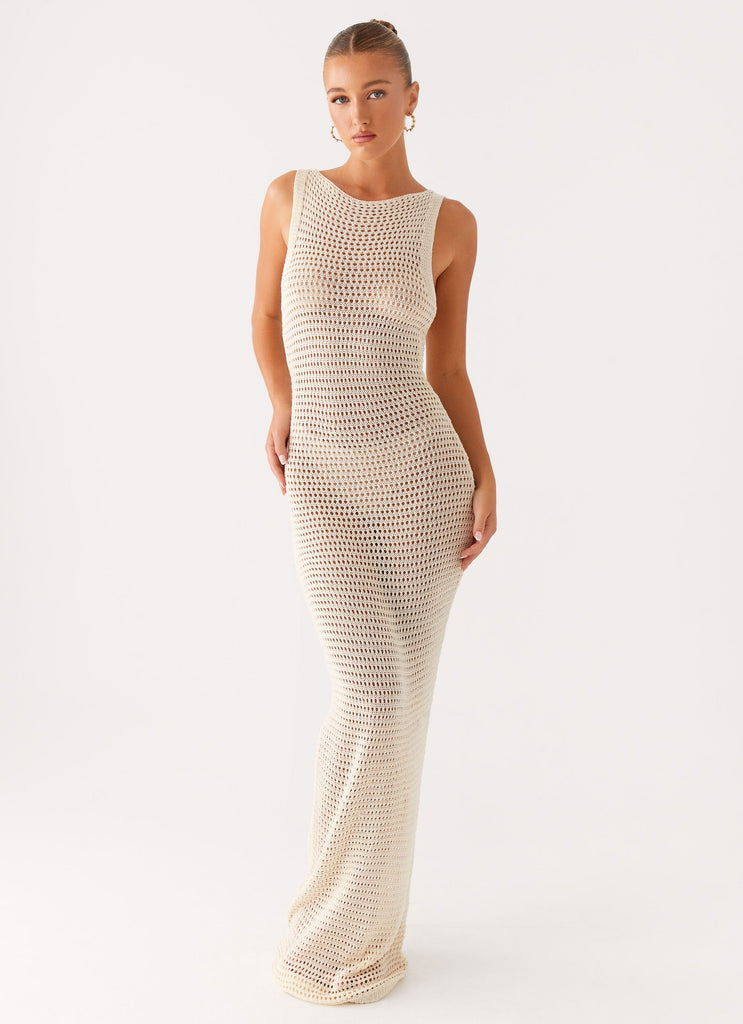 long white crochet dress Beach House Crochet Maxi Dress