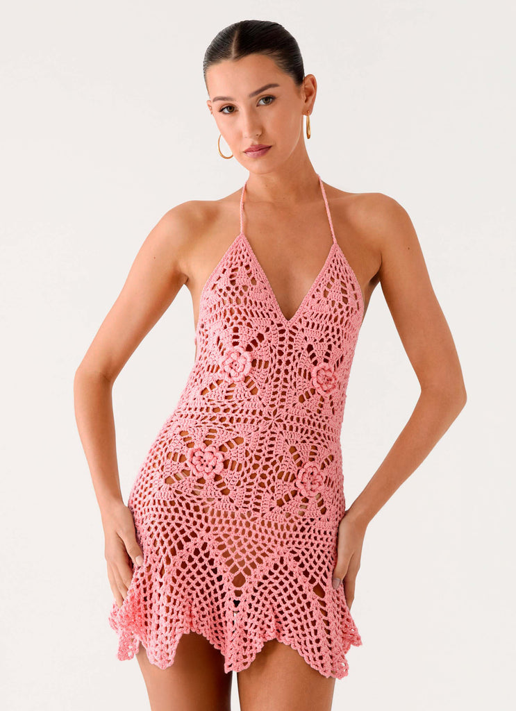Beach Days Crochet Mini Dress - Pink Peppermayo Beach Days Crochet Mini Dress - Pink Peppermayo