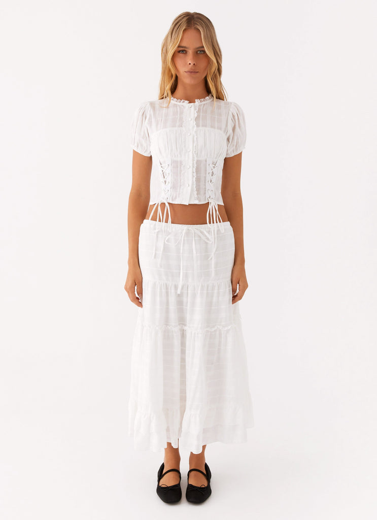 Beatrix Frill Midi Skirt - White