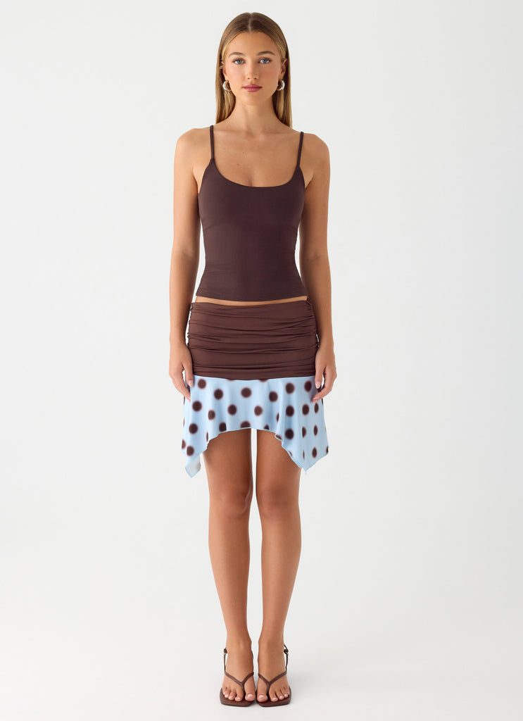 Being With You Mini Skirt - Blue Mocha Dot