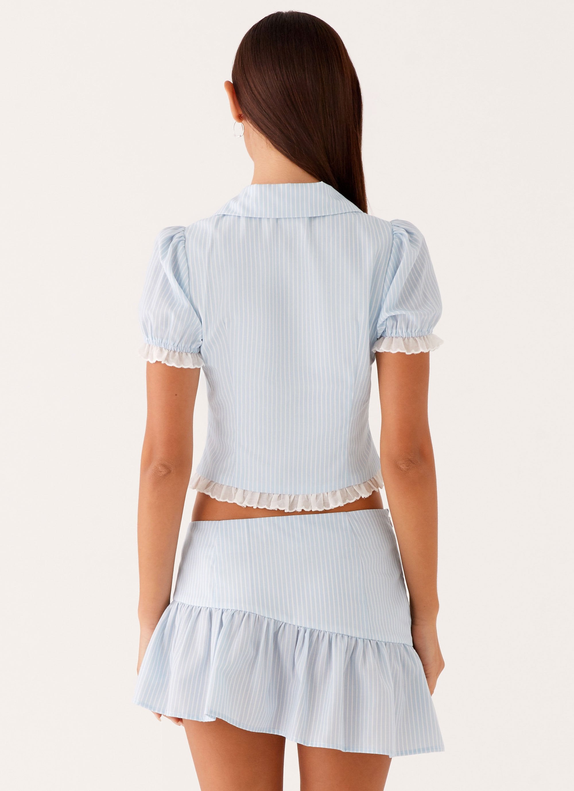 Button Up Figure Bennett Button Up Top - Blue White Stripe – Peppermayo
