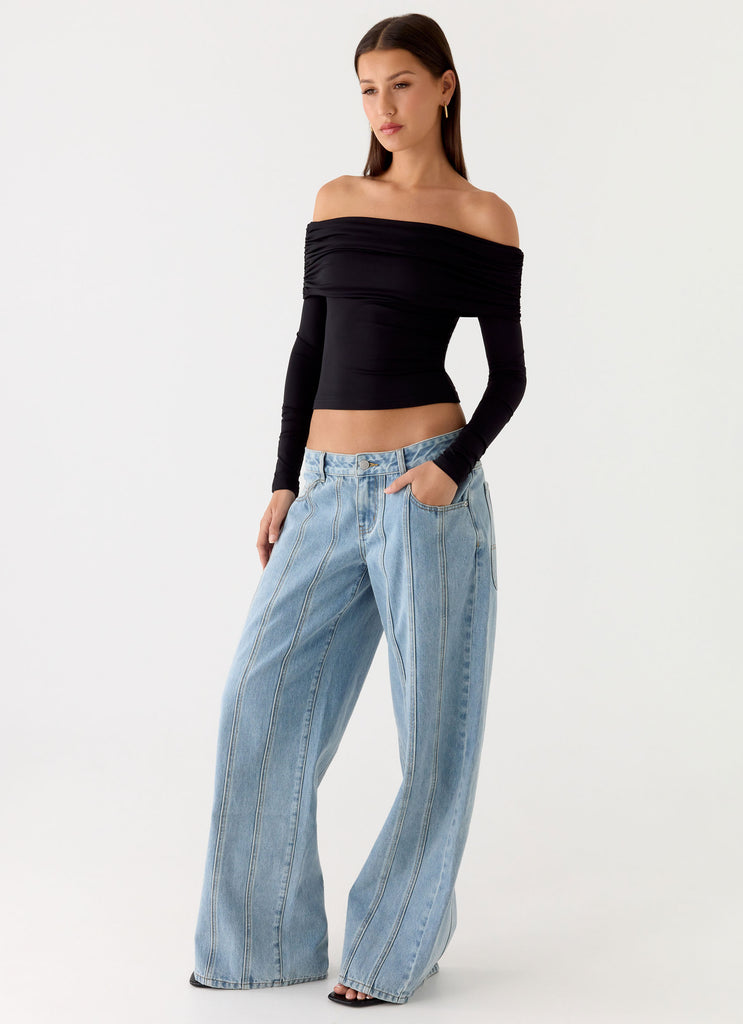 Johnny Low Rise Wide Leg Jeans - Light Blue Wash