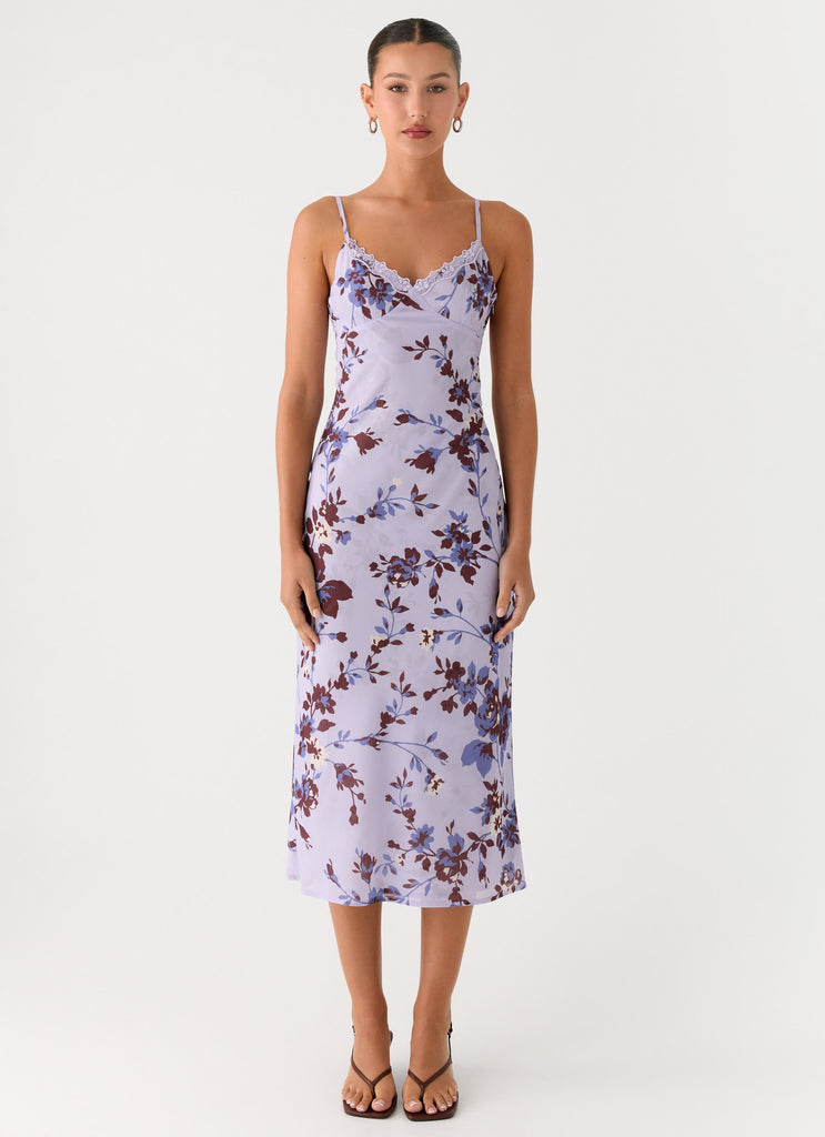 Bluma Lace Trim Midi Dress - Antique Lilac Floral